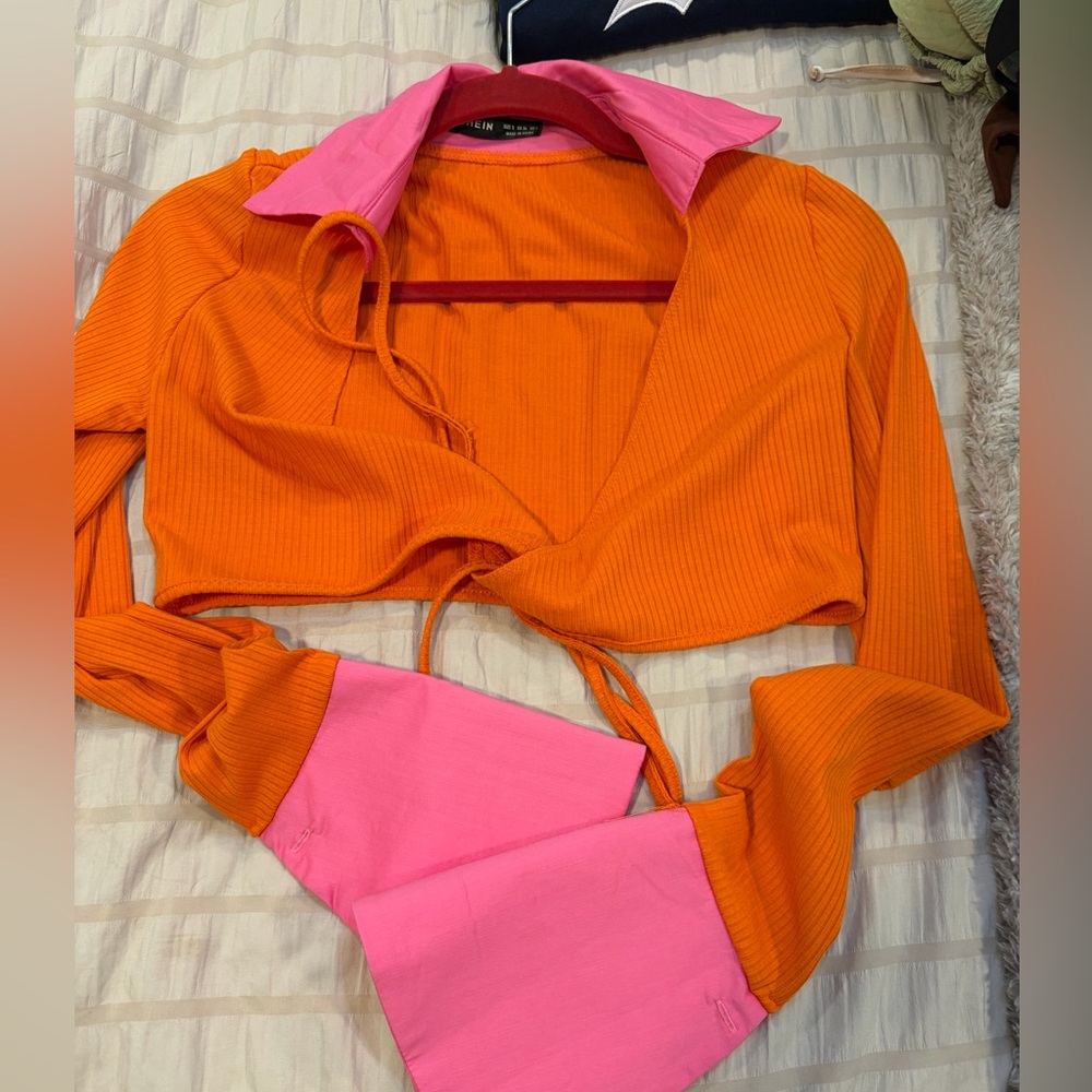 REVOLVE Orange and Pink Wrap Top